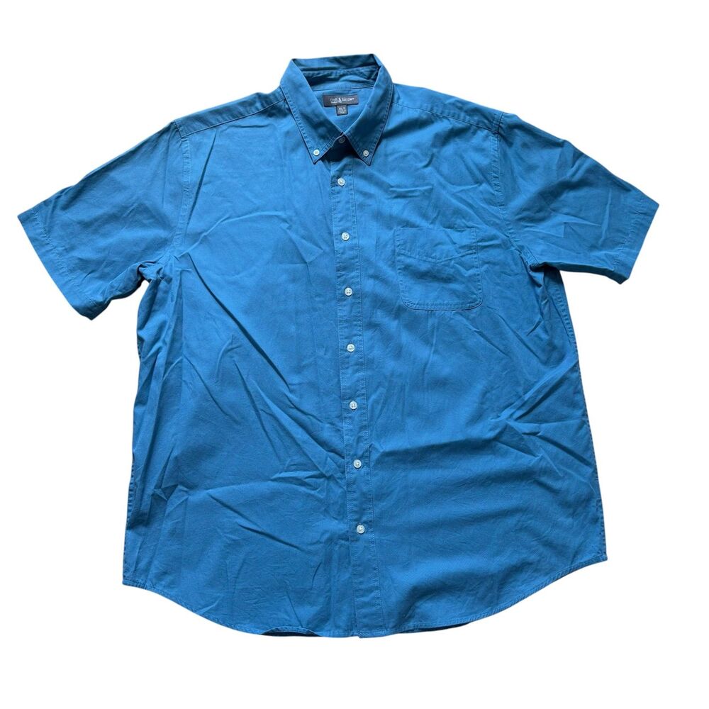 Croft & Barrow Shirt Mens Extra Large Tall Blue Button Down Short Sleeve